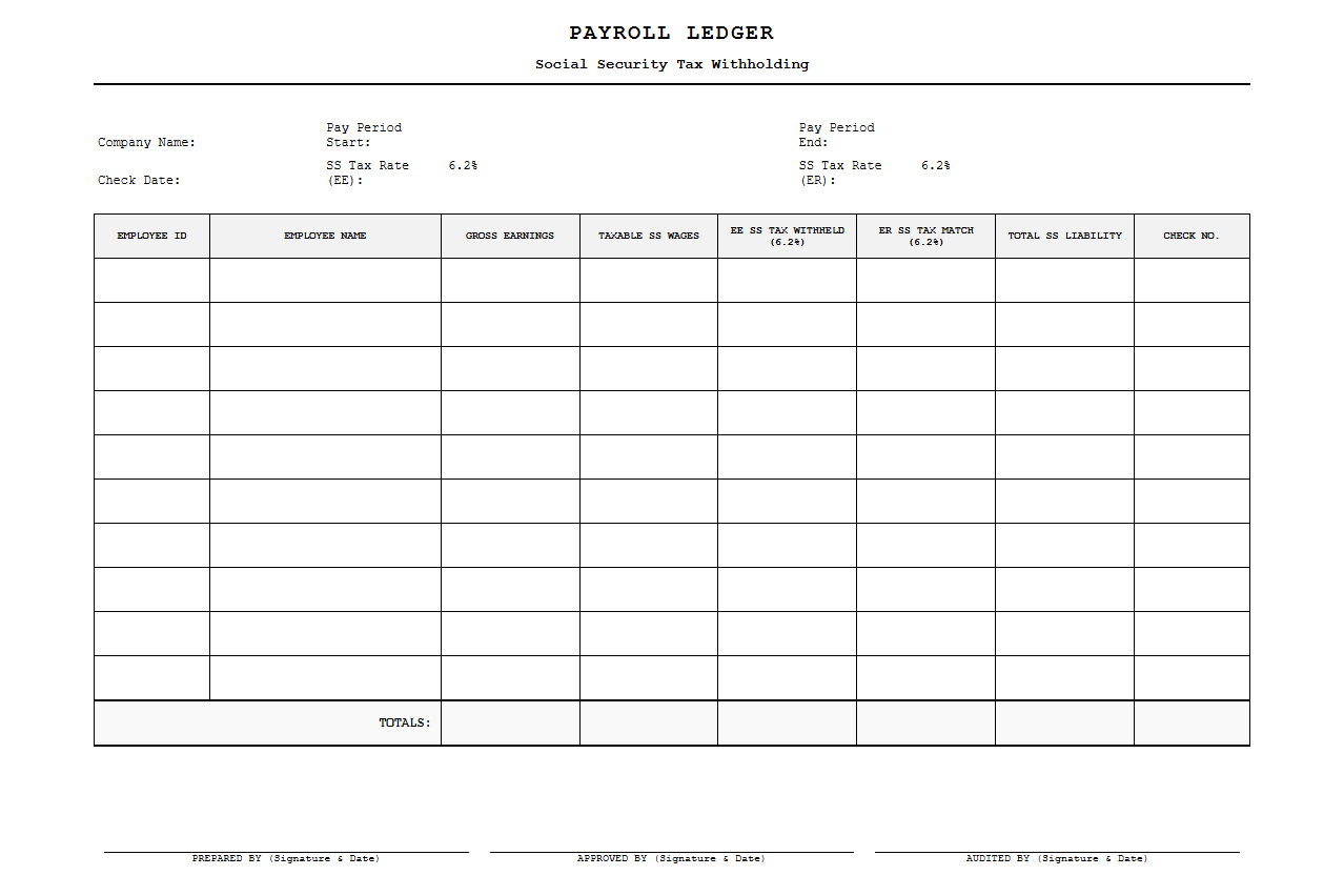 Payroll Ledger with Social Security Deductions