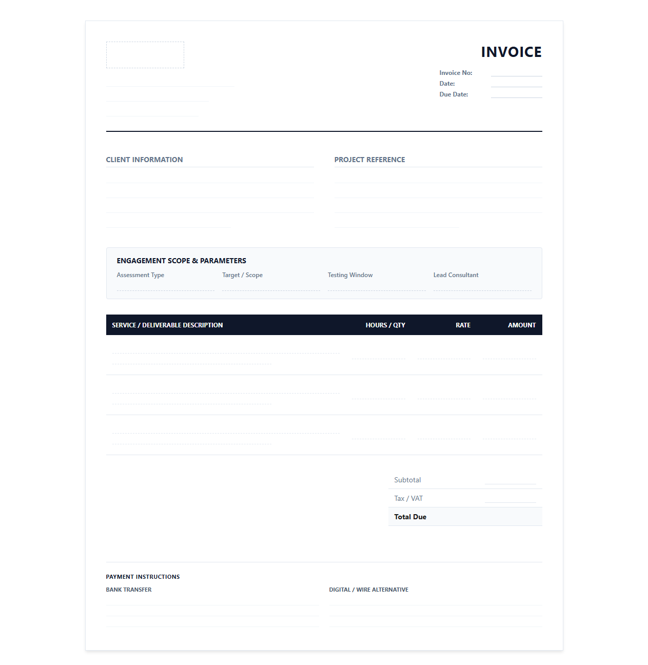 Penetration Testing Service Invoice Template