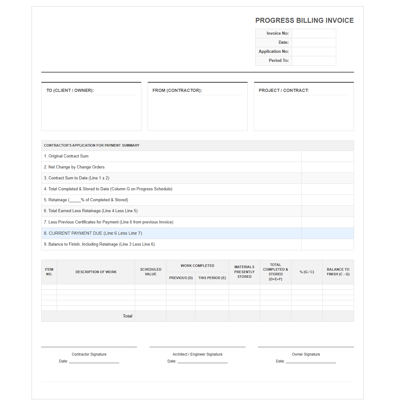 Percentage of Completion Billing Template
