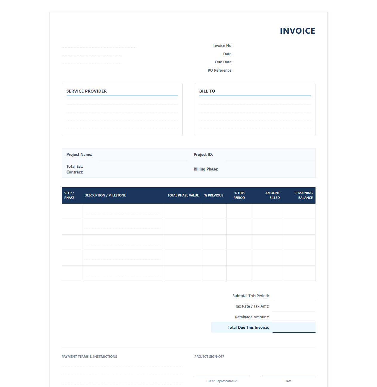 Phased Step Billing Project Invoice Template