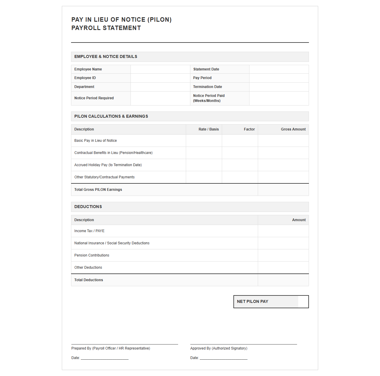 PILON Payroll Statement Template