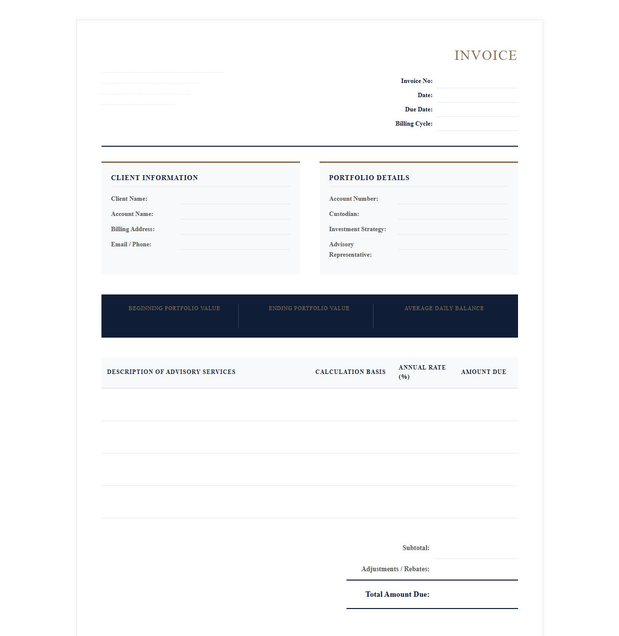Portfolio Management Services Invoice Template