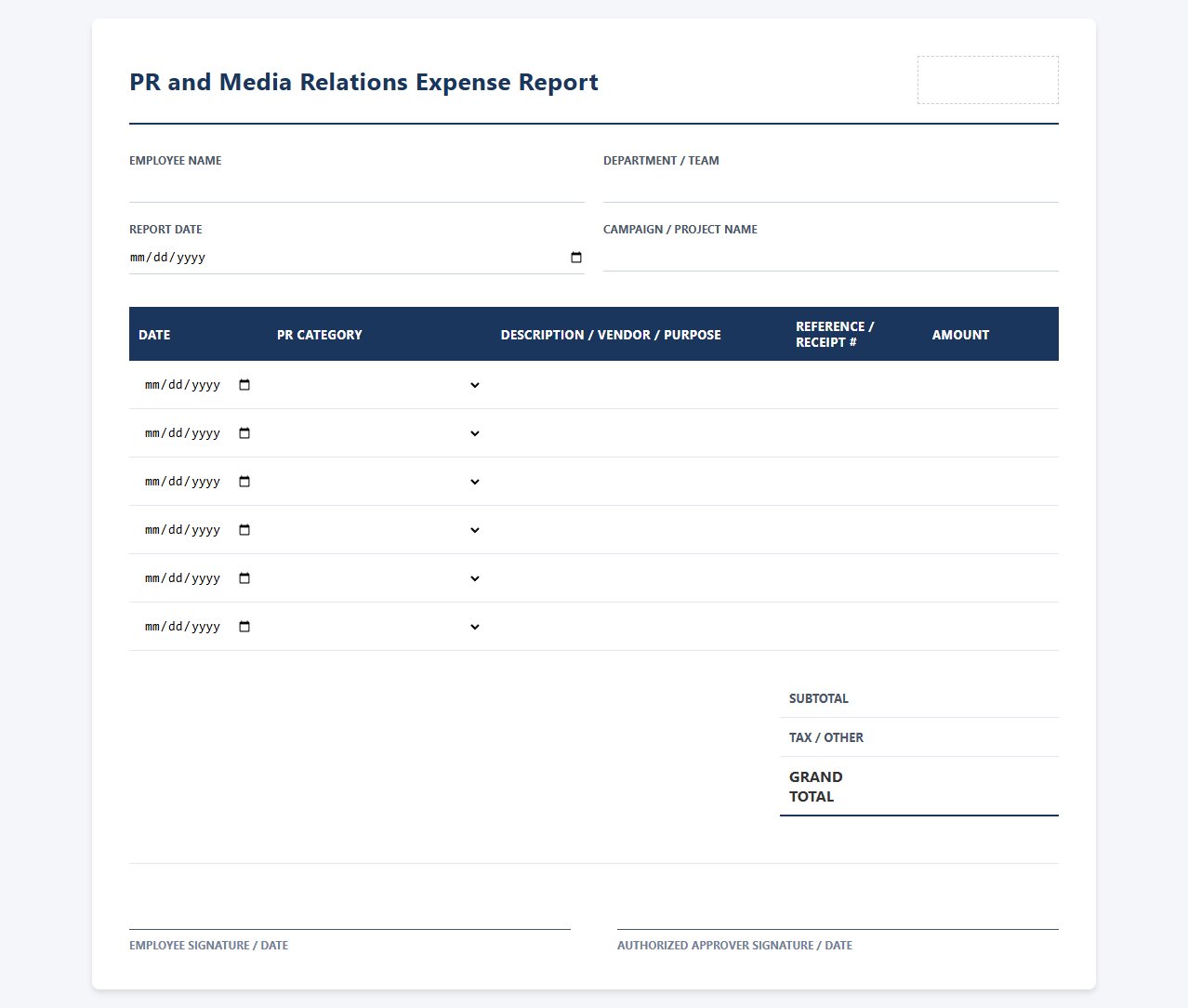 PR and Media Relations Expense Report
