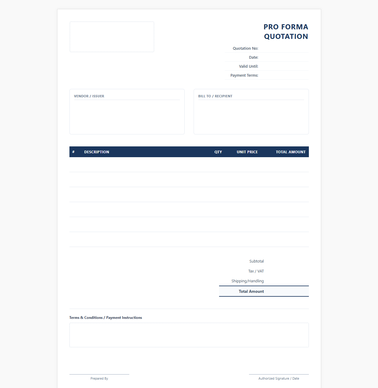 Pro Forma Quotation Invoice Template
