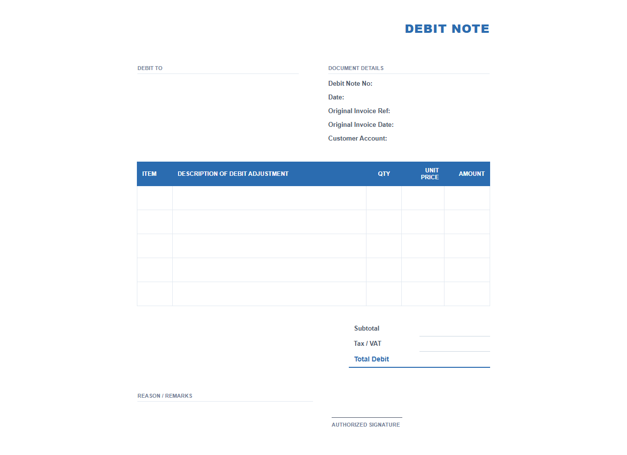 Professional Customer Debit Note Design
