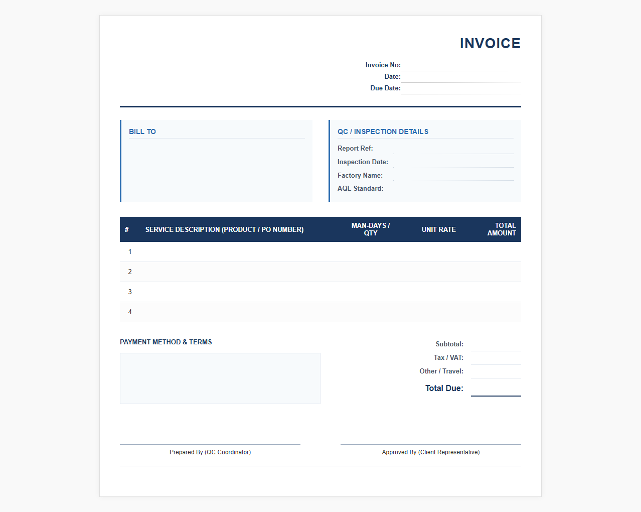 Professional QC Services Invoice Template