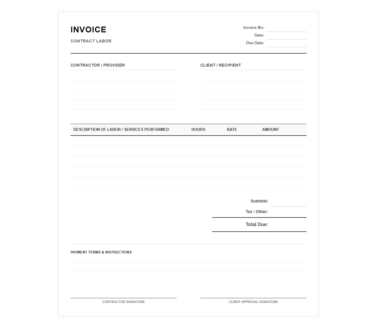 Professional Services Contract Labor Invoice