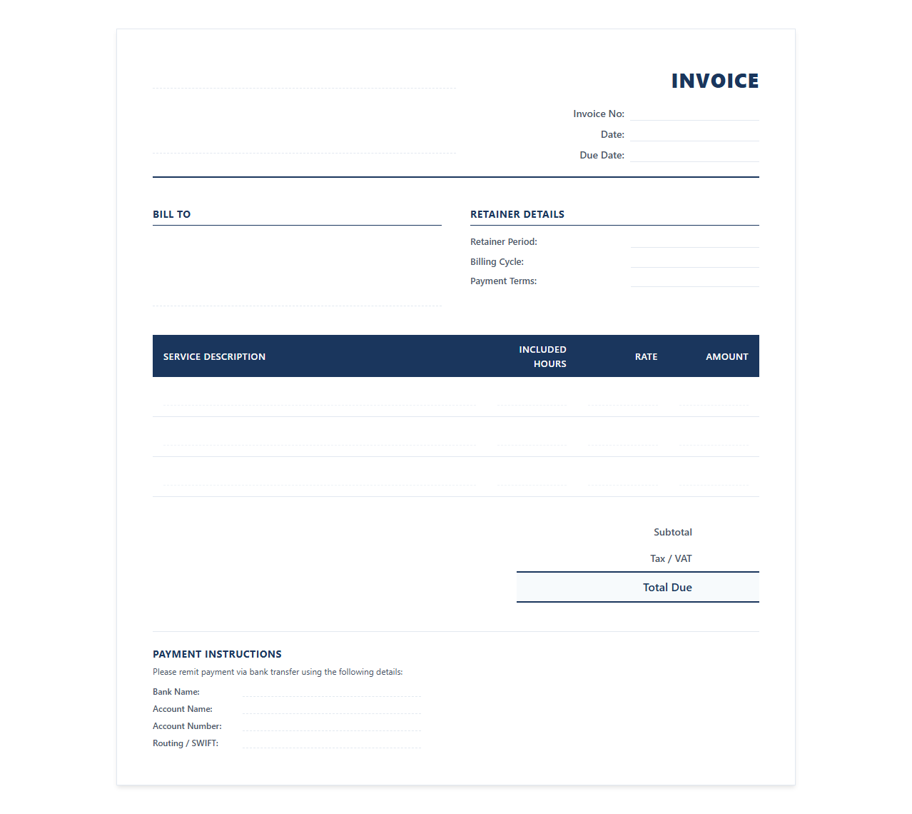 Professional Services Monthly Retainer Invoice