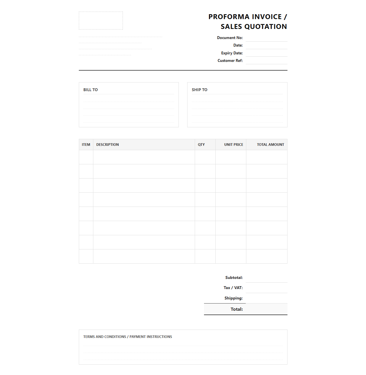 Proforma Invoice and Sales Quotation Template