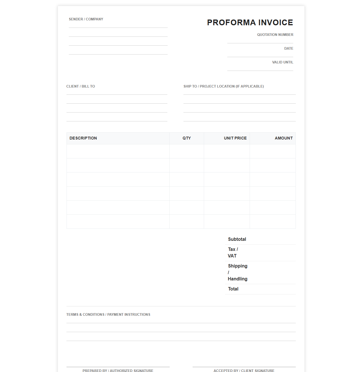 Proforma Invoice Template for Client Quotations