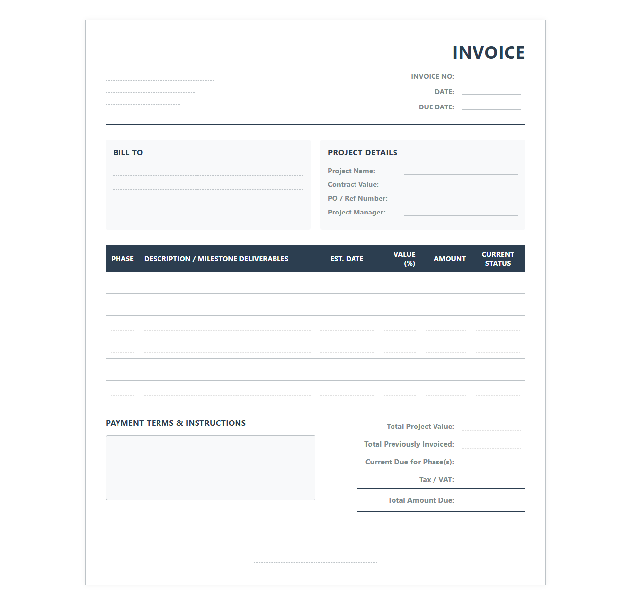 Project Phase Breakdown Invoice Template