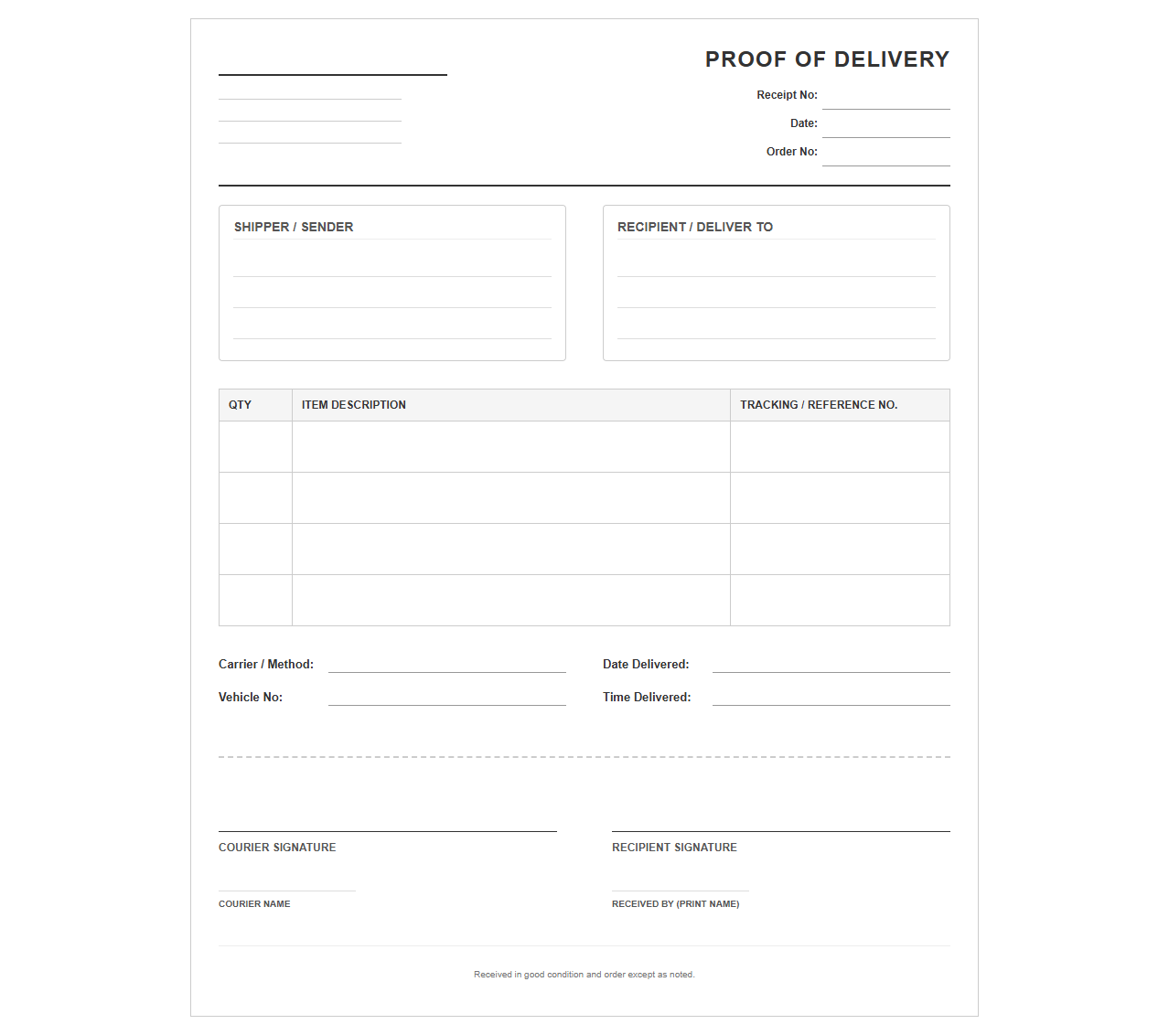Proof of Delivery Receipt with Signature