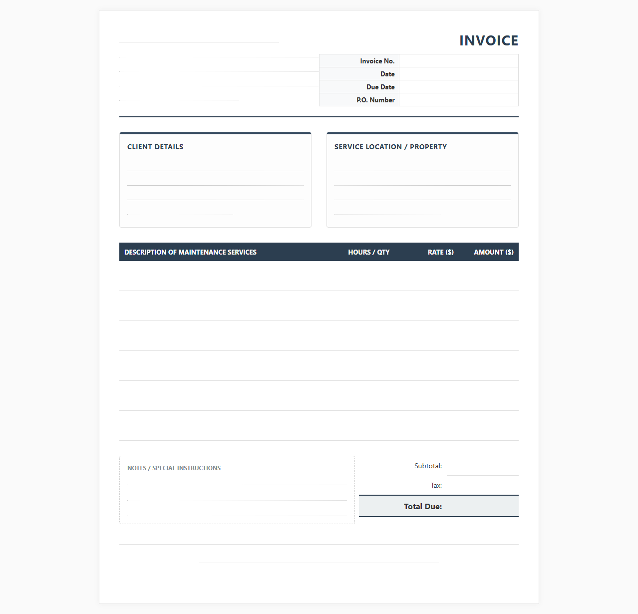 Property Maintenance Service Invoice Template