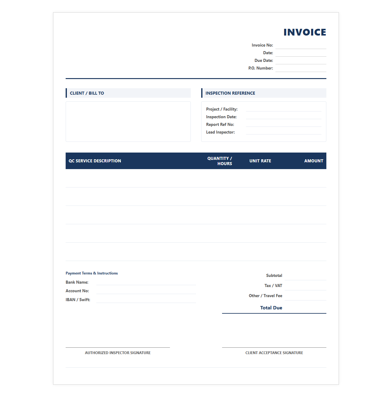 Quality Control Inspection Service Invoice