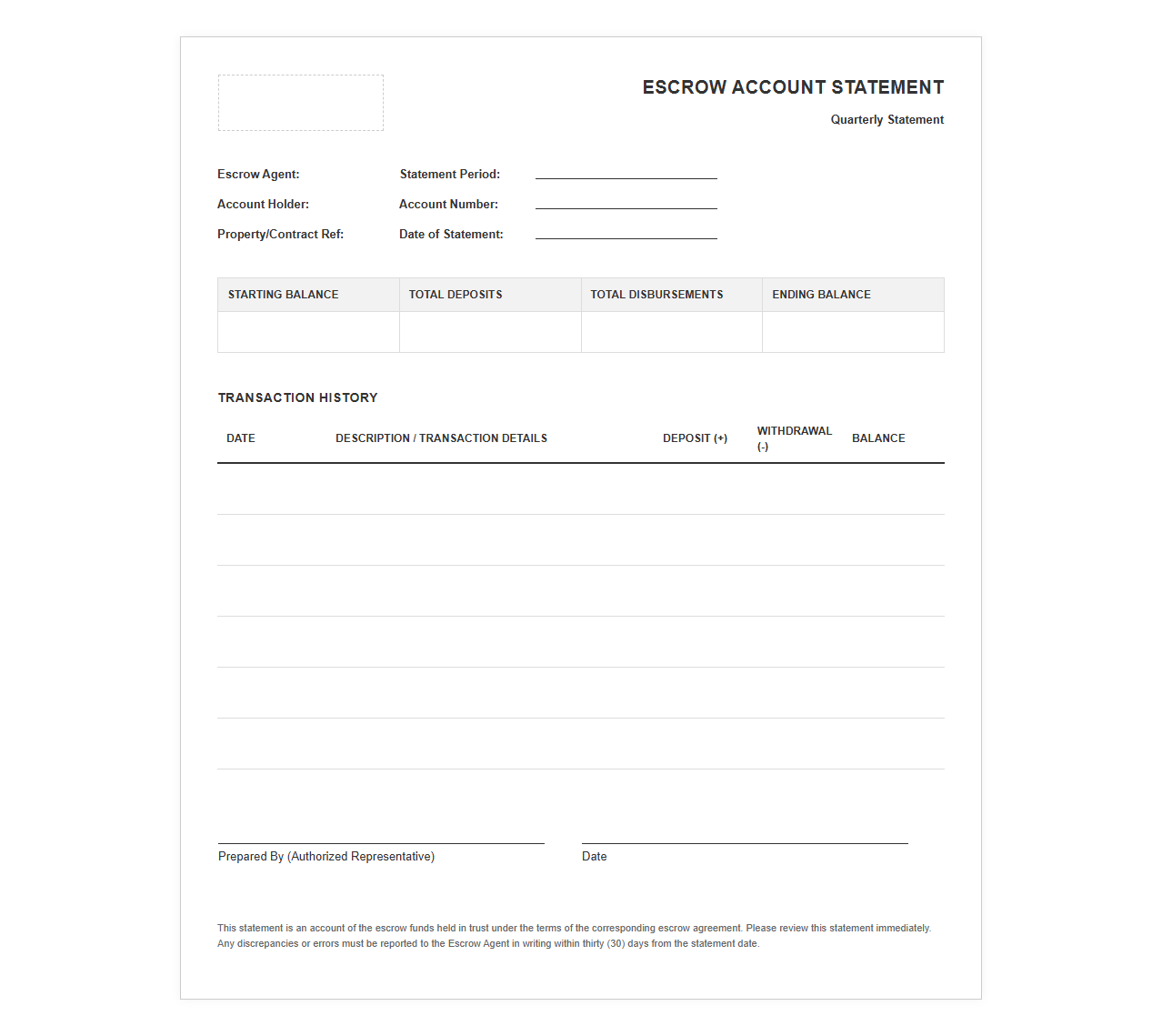 Quarterly Escrow Account Statement