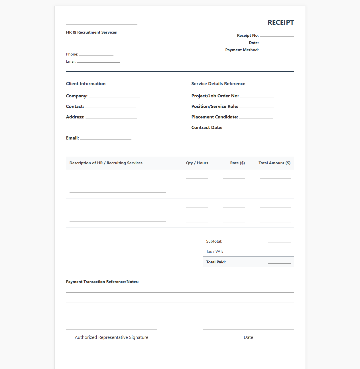 Recruiting and HR Services Receipt