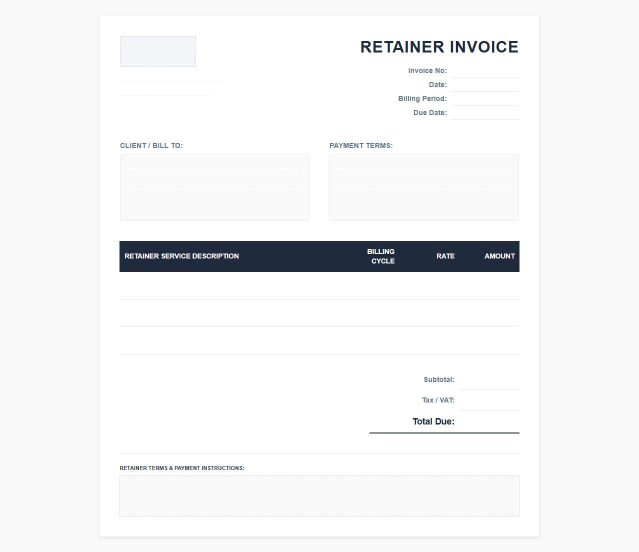 Recurring Retainer Fee Invoice Template