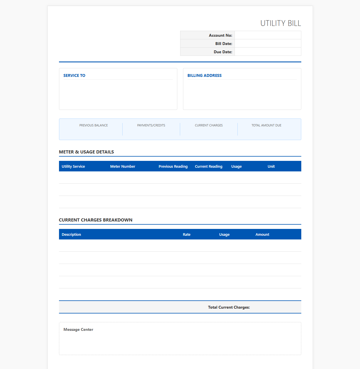 Recurring Utility Bill Template