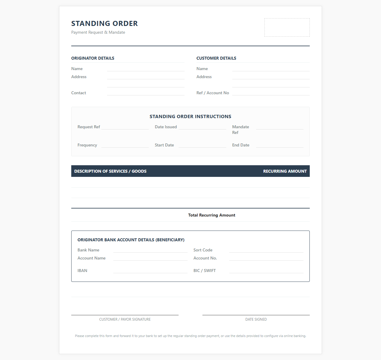 Regular Standing Order Payment Request