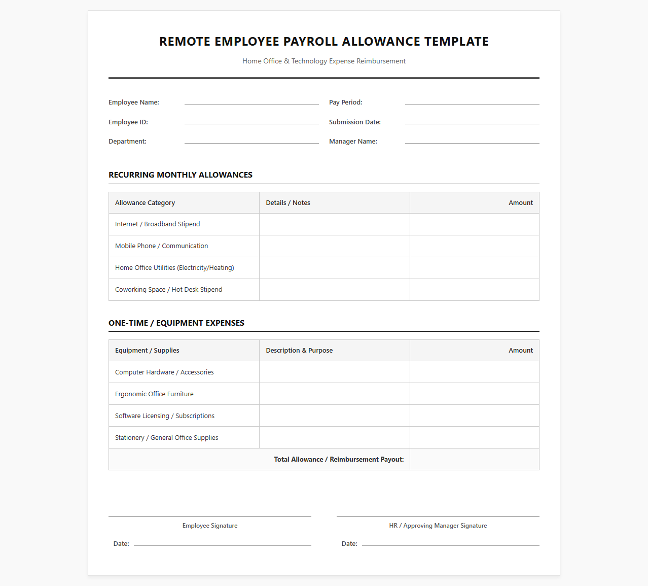 Remote Employee Payroll Allowance Template
