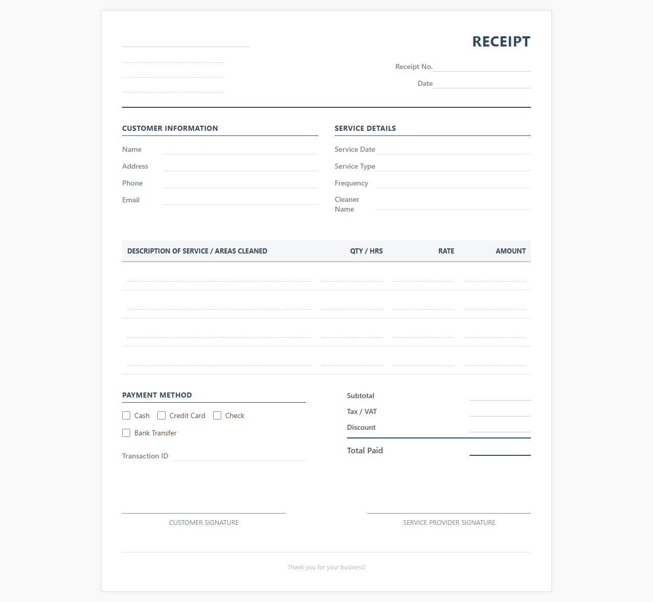 Residential Cleaning Service Receipt Template