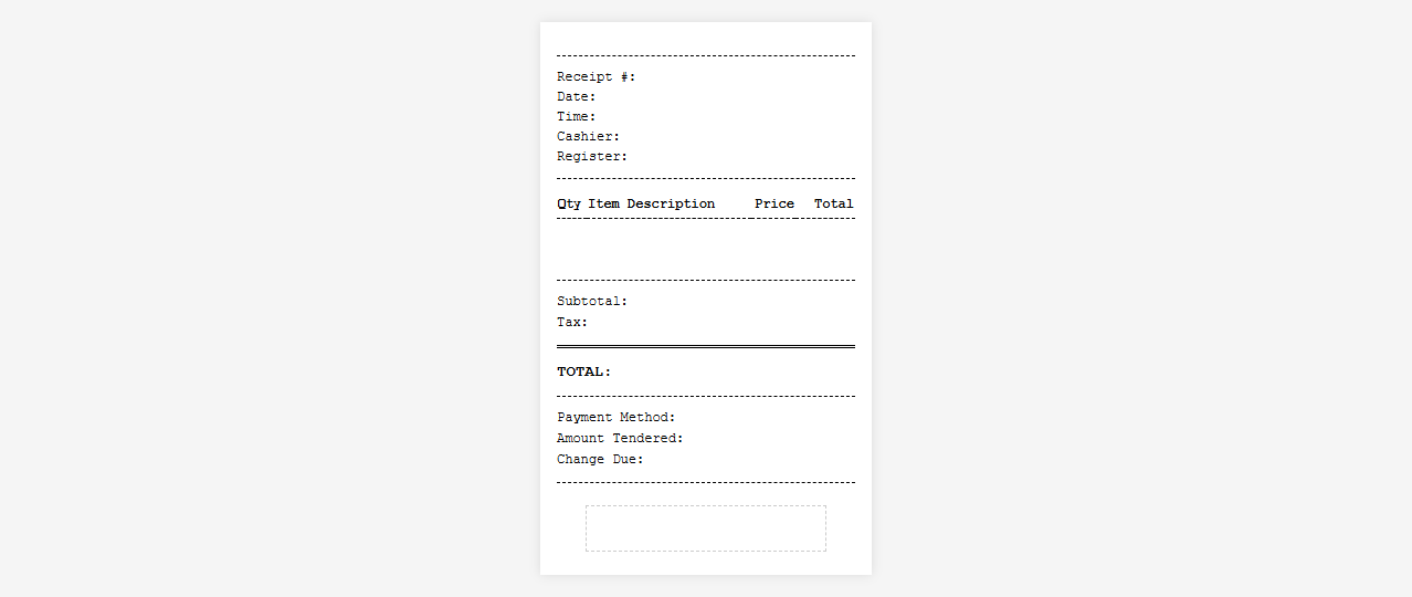 Retail Point of Sale Payment Receipt