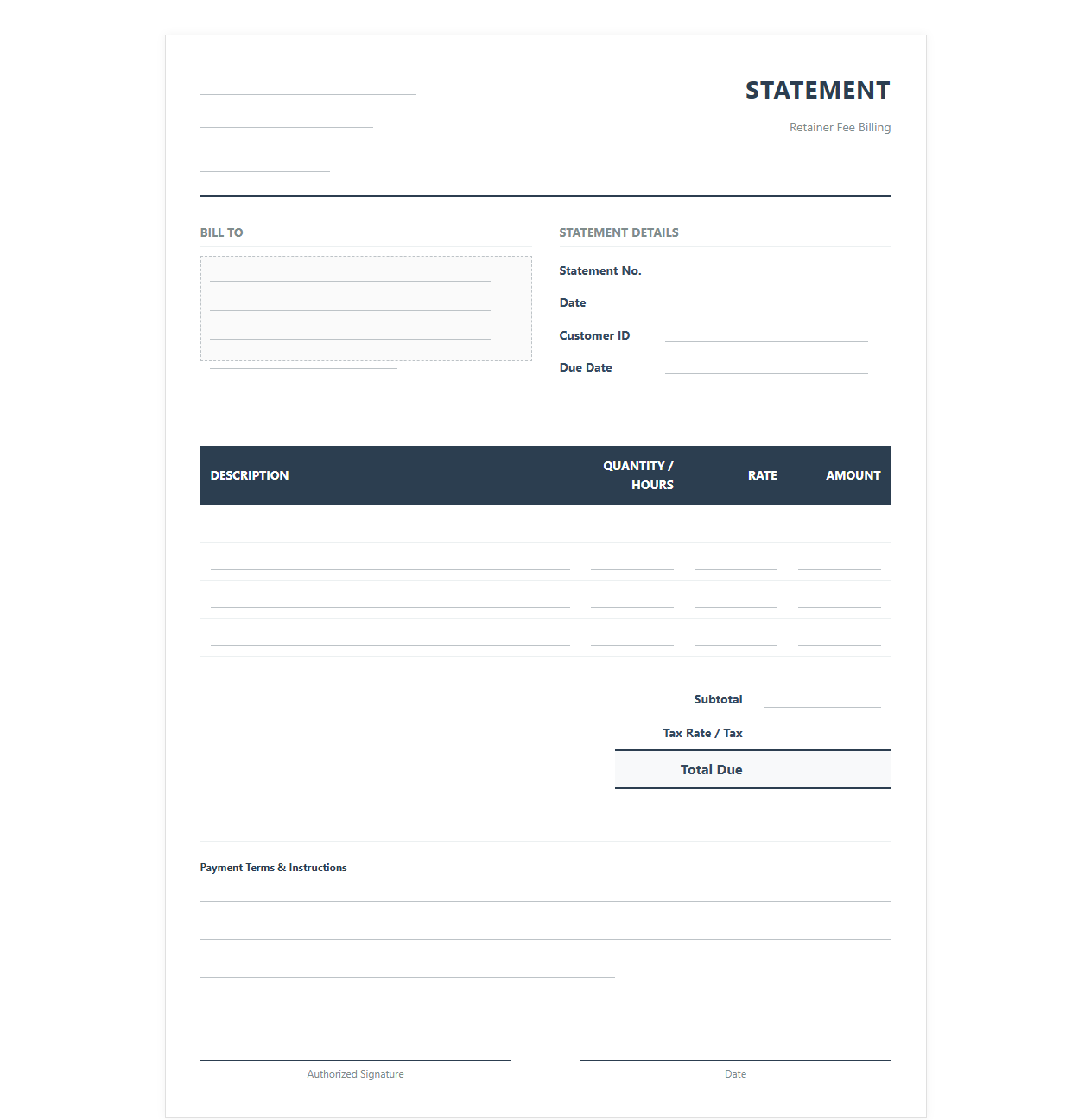 Retainer Fee Billing Statement Template