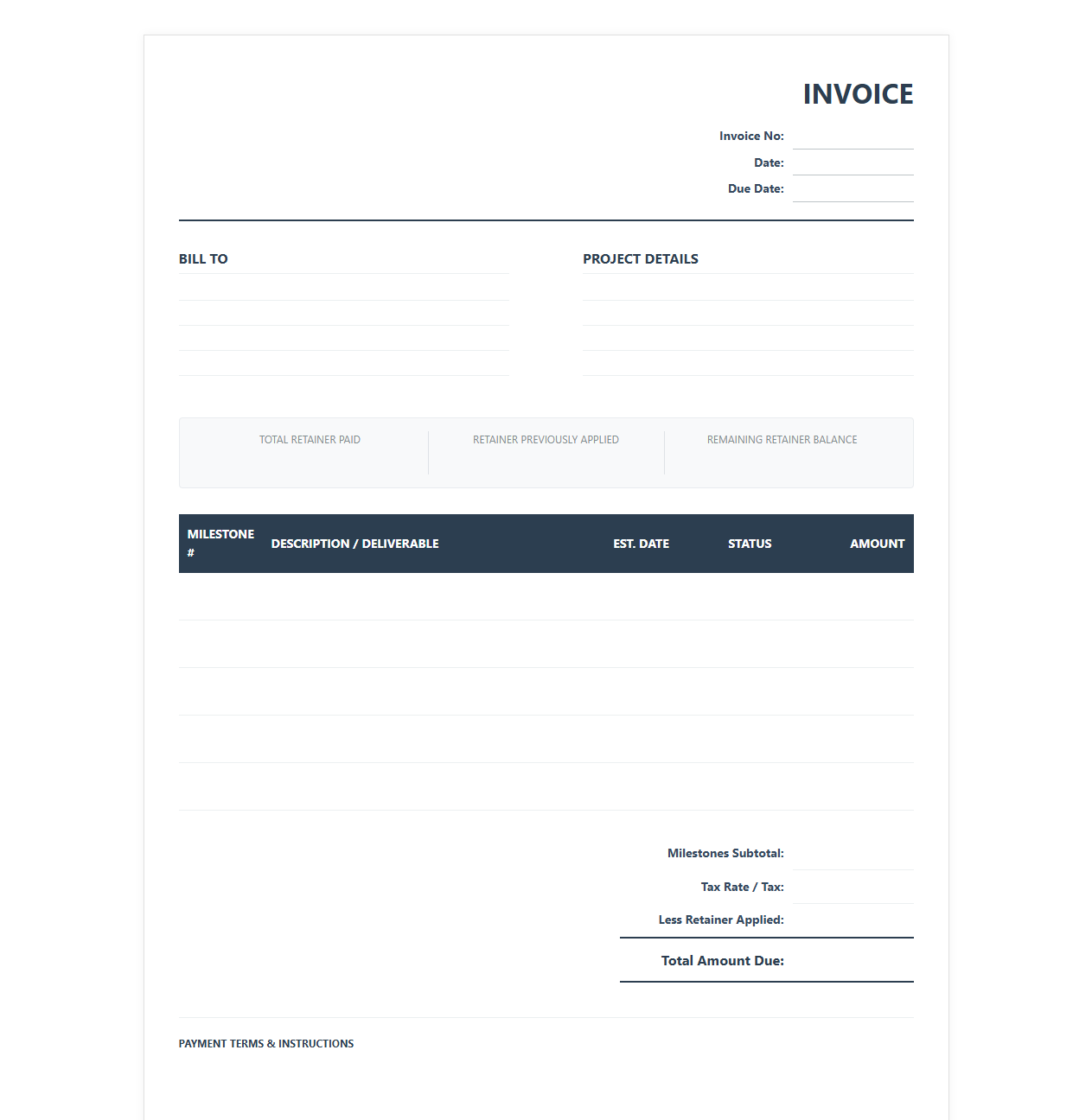 Retainer and Milestone Payments Invoice Template