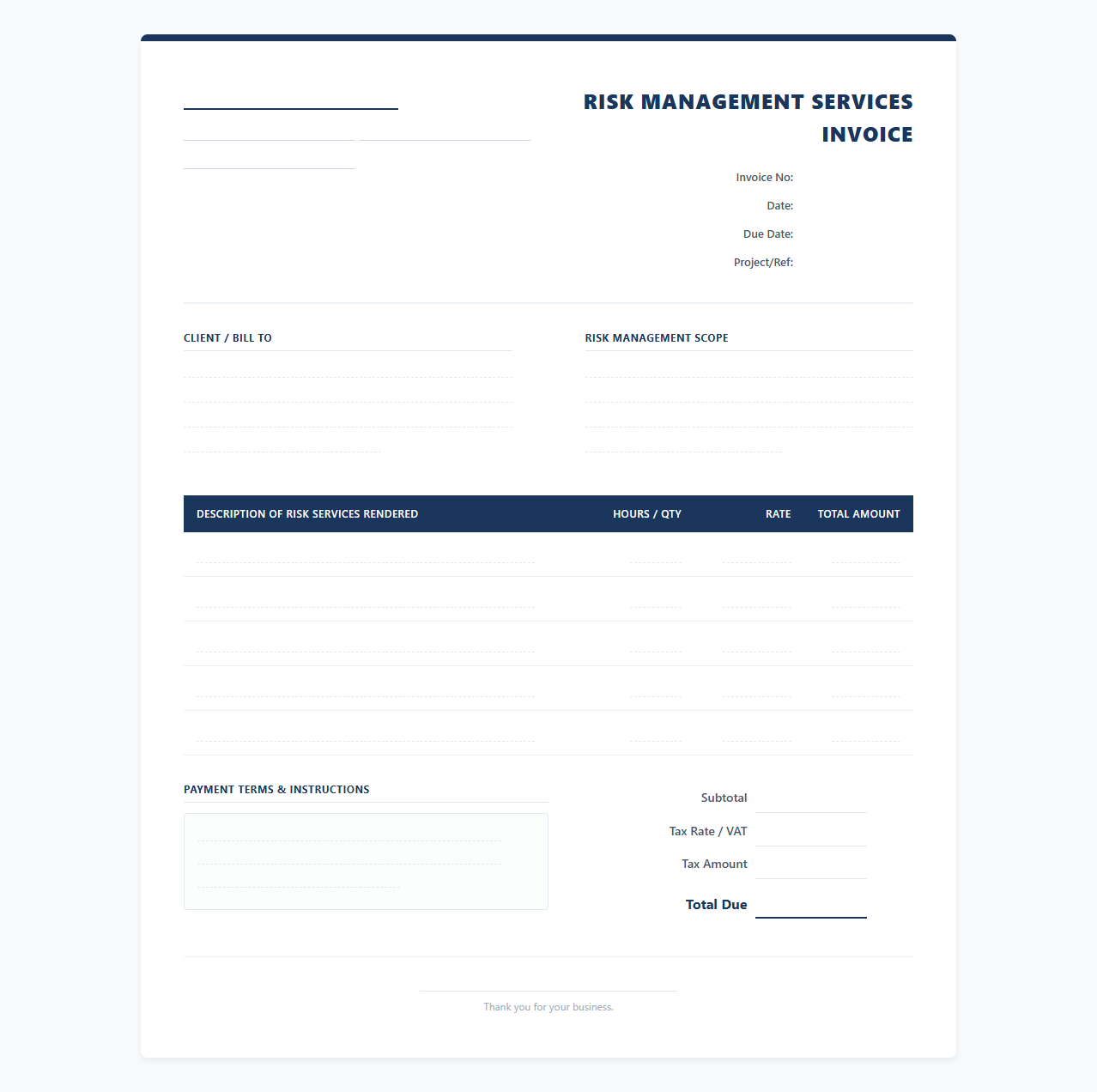 Risk Management Services Invoice Template