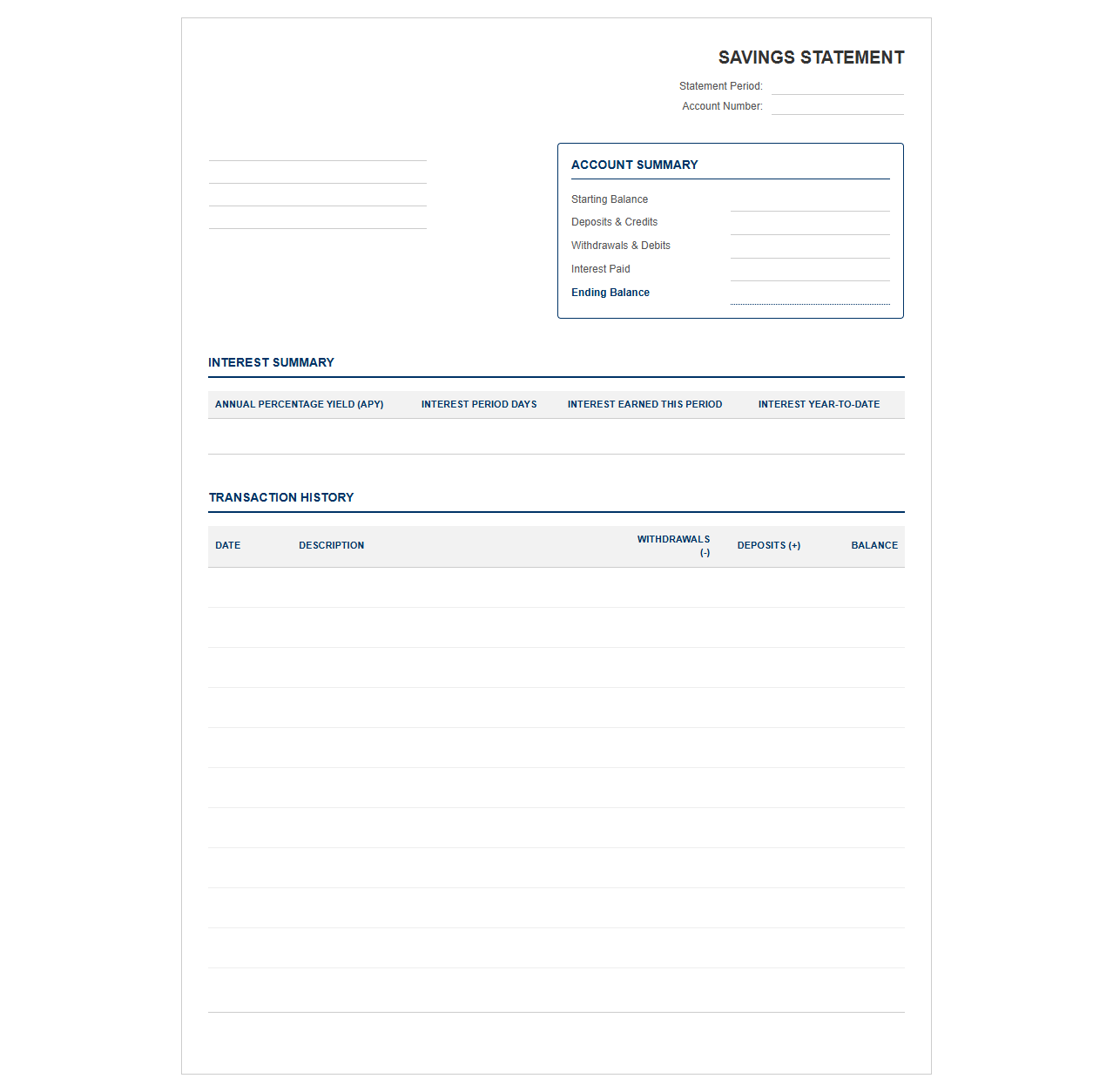 Savings Account Statement Template