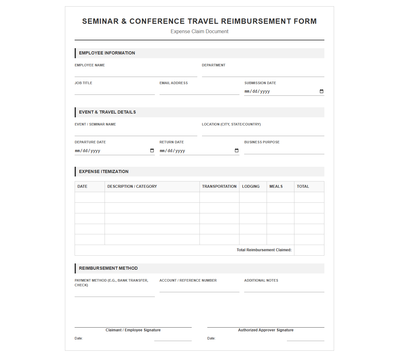 Seminar and Conference Travel Reimbursement Form