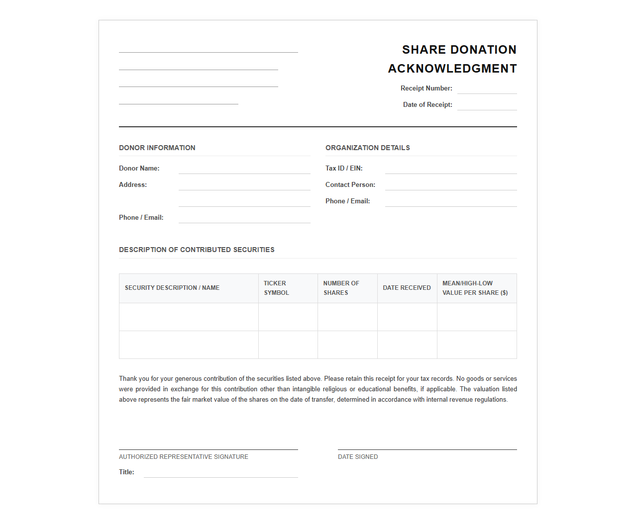 Share Donation Acknowledgment Form