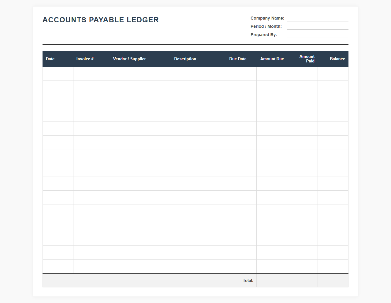Simple Accounts Payable Ledger for Small Business
