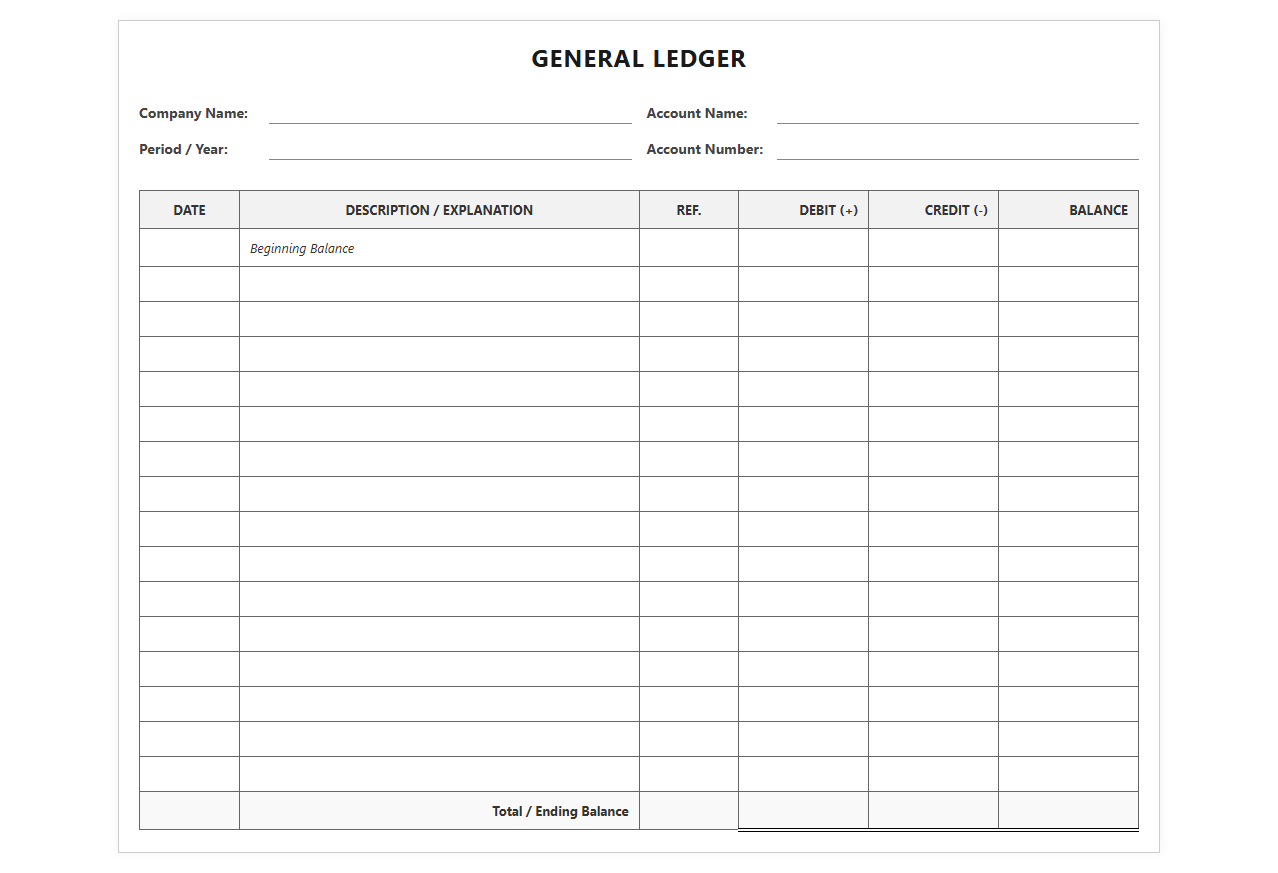 Simple Bookkeeping General Ledger Template
