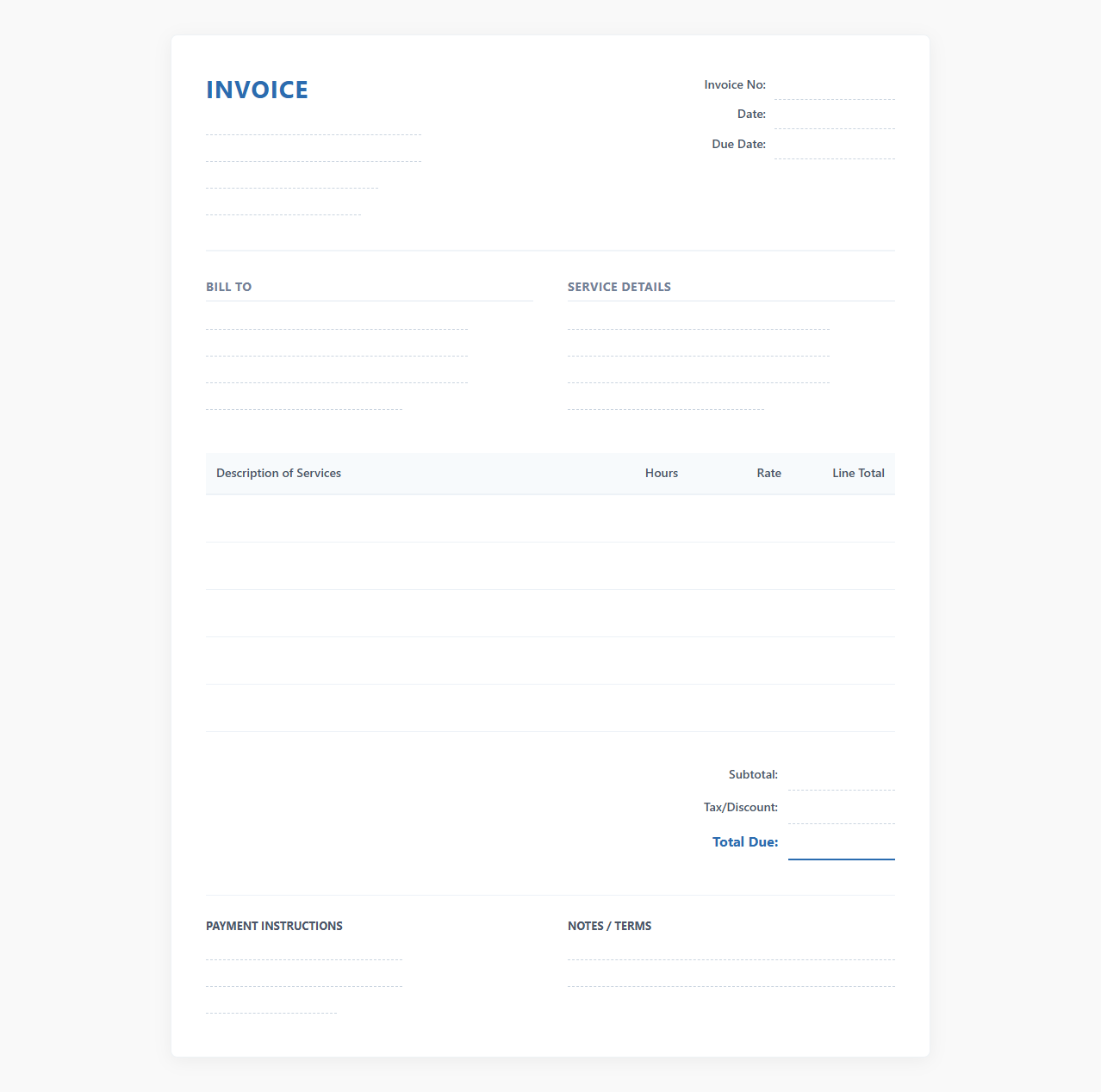 Simple Virtual Assistant Service Bill Template