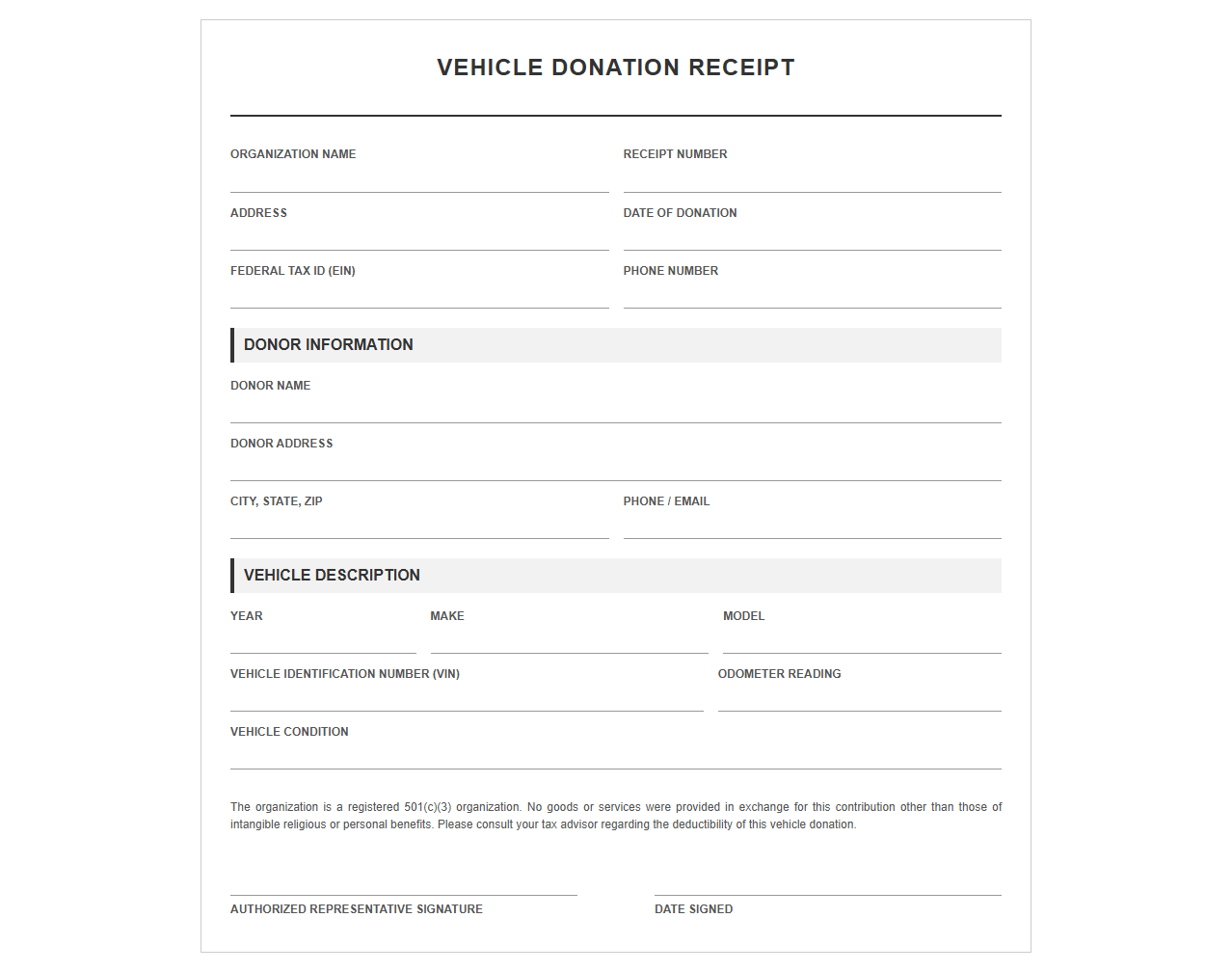 Simplified Car Donation Receipt Template