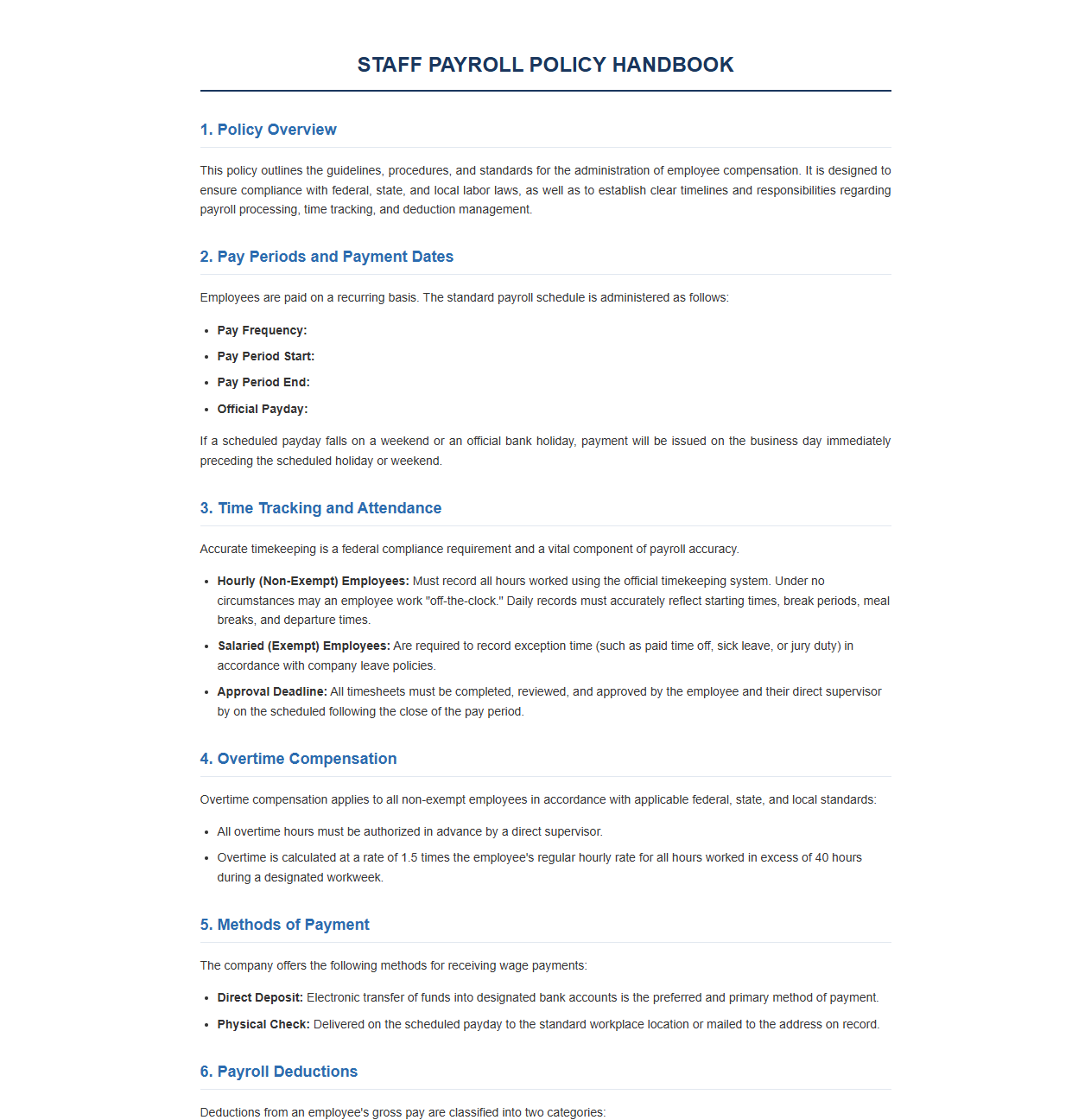 Staff Payroll Handbook Section and Receipt Acknowledgement