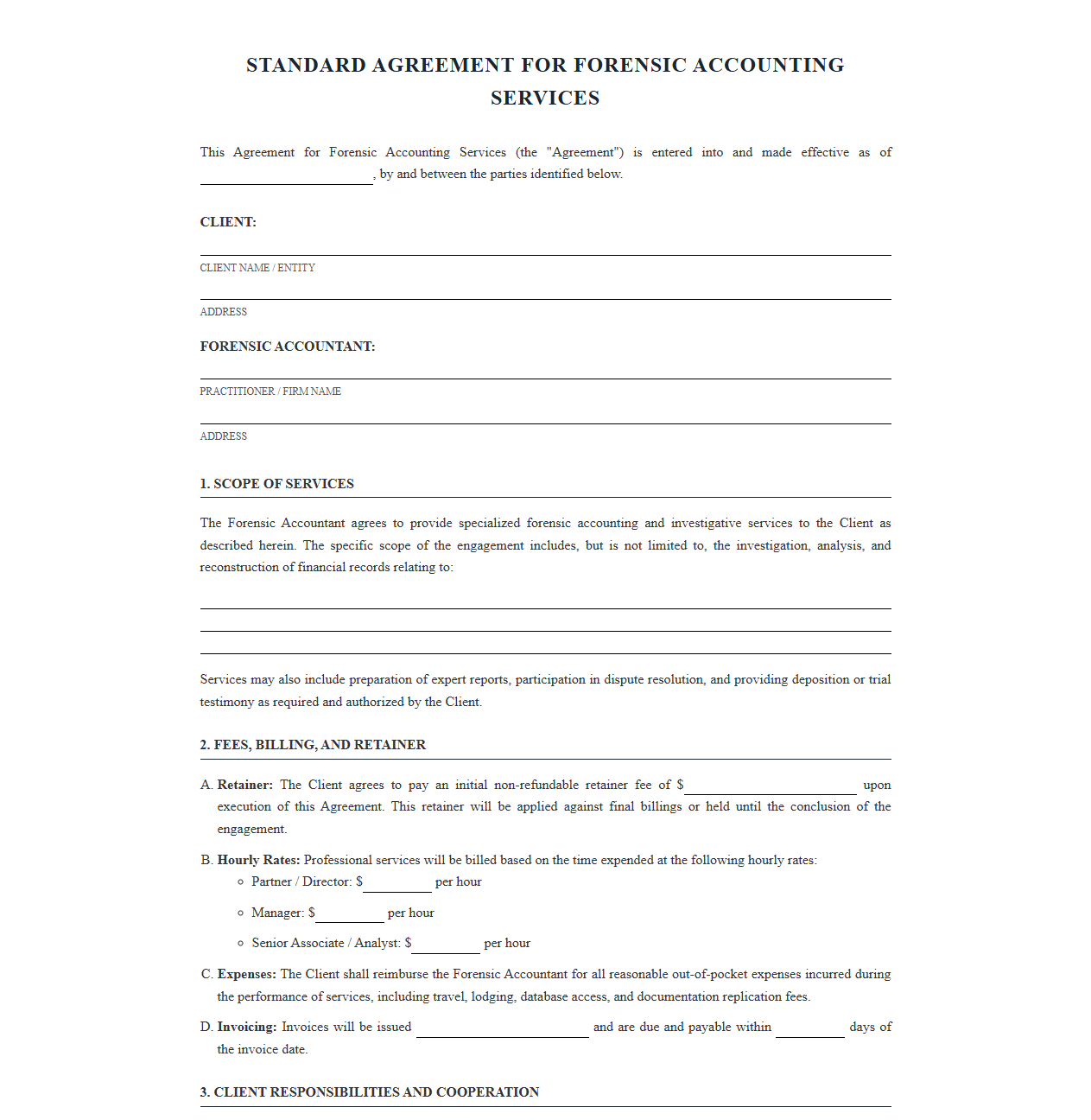 Standard Agreement for Forensic Audit Services