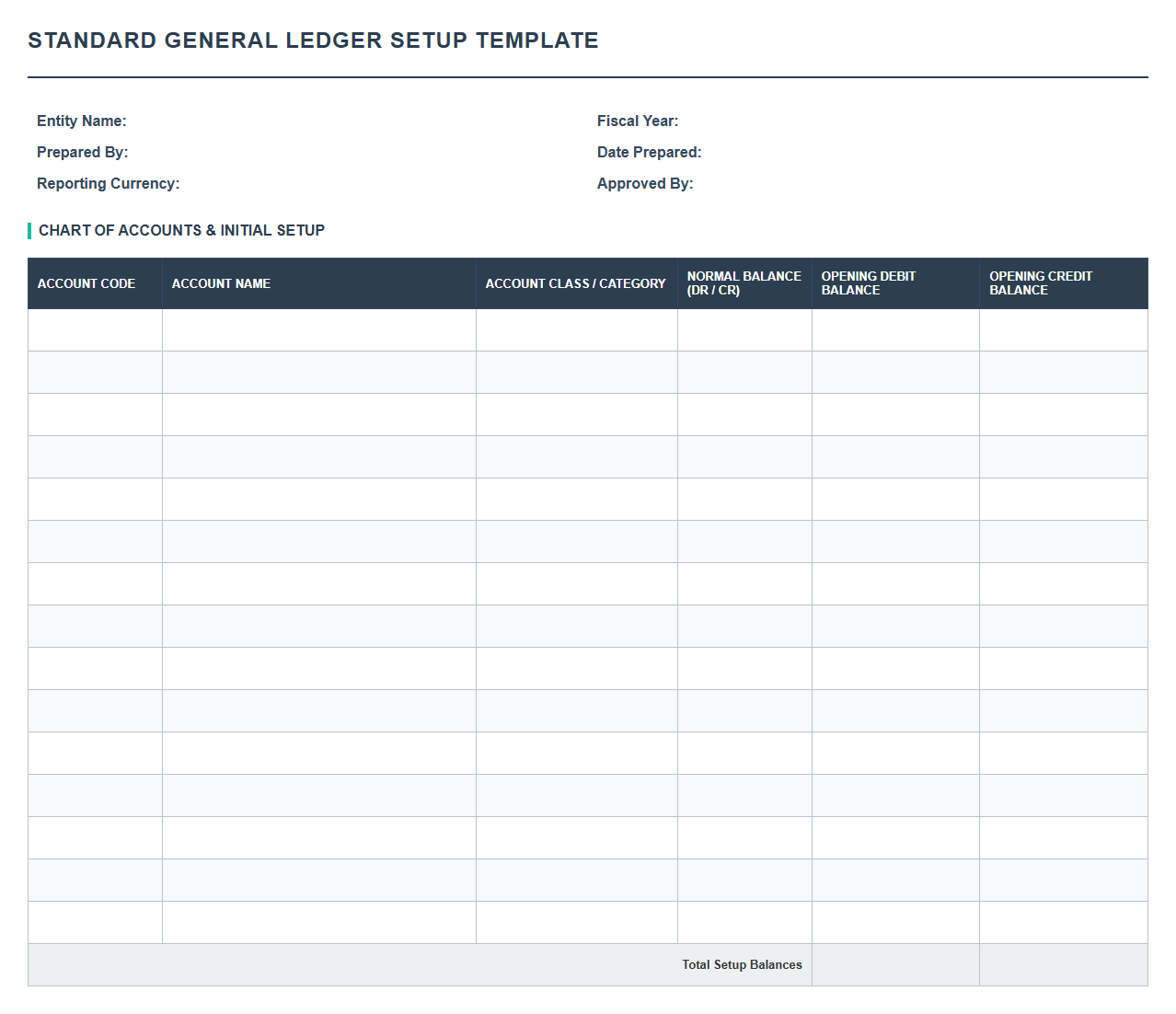 Standard General Ledger Setup Template