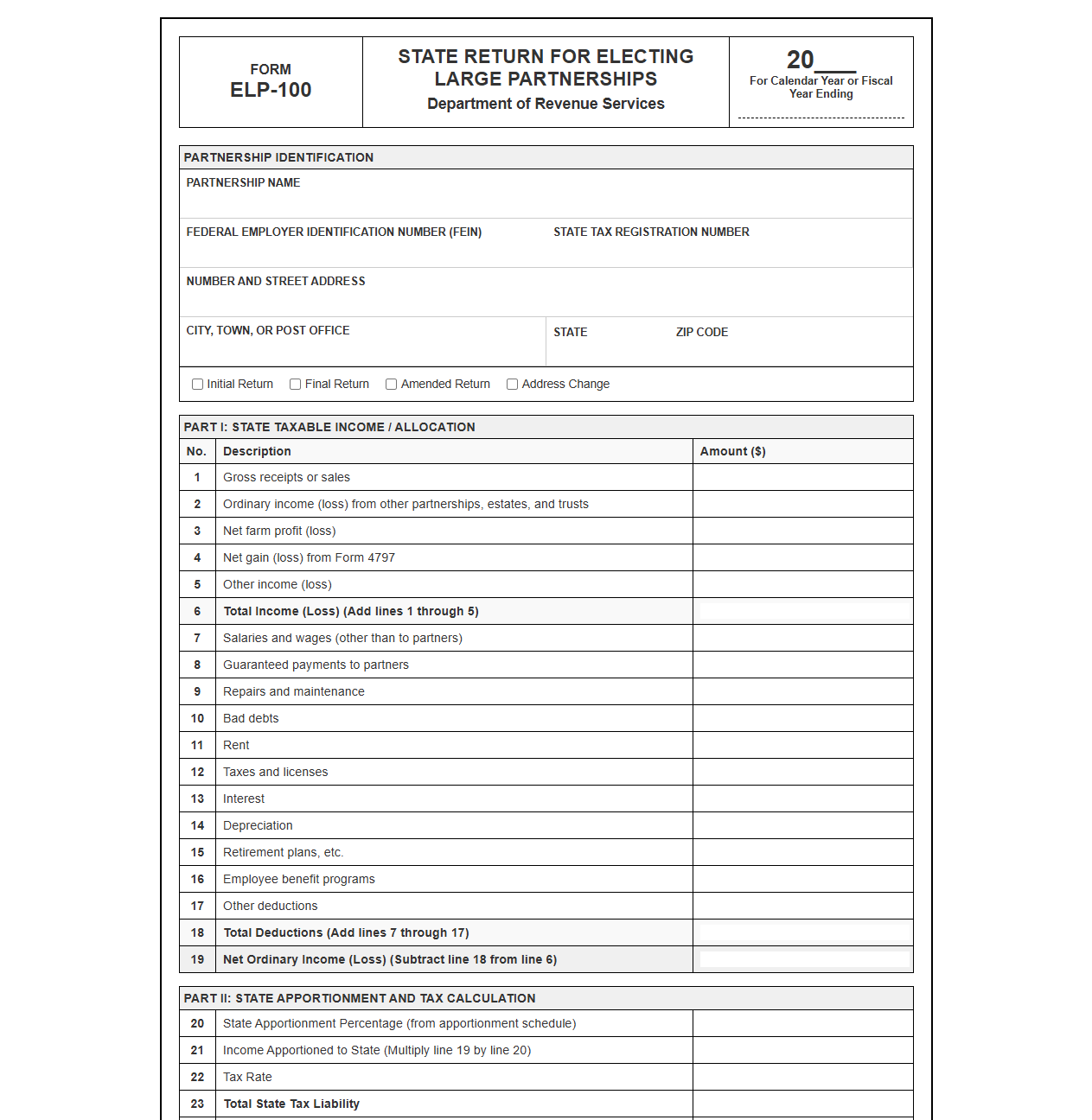 State Return Template for Electing Large Partnerships