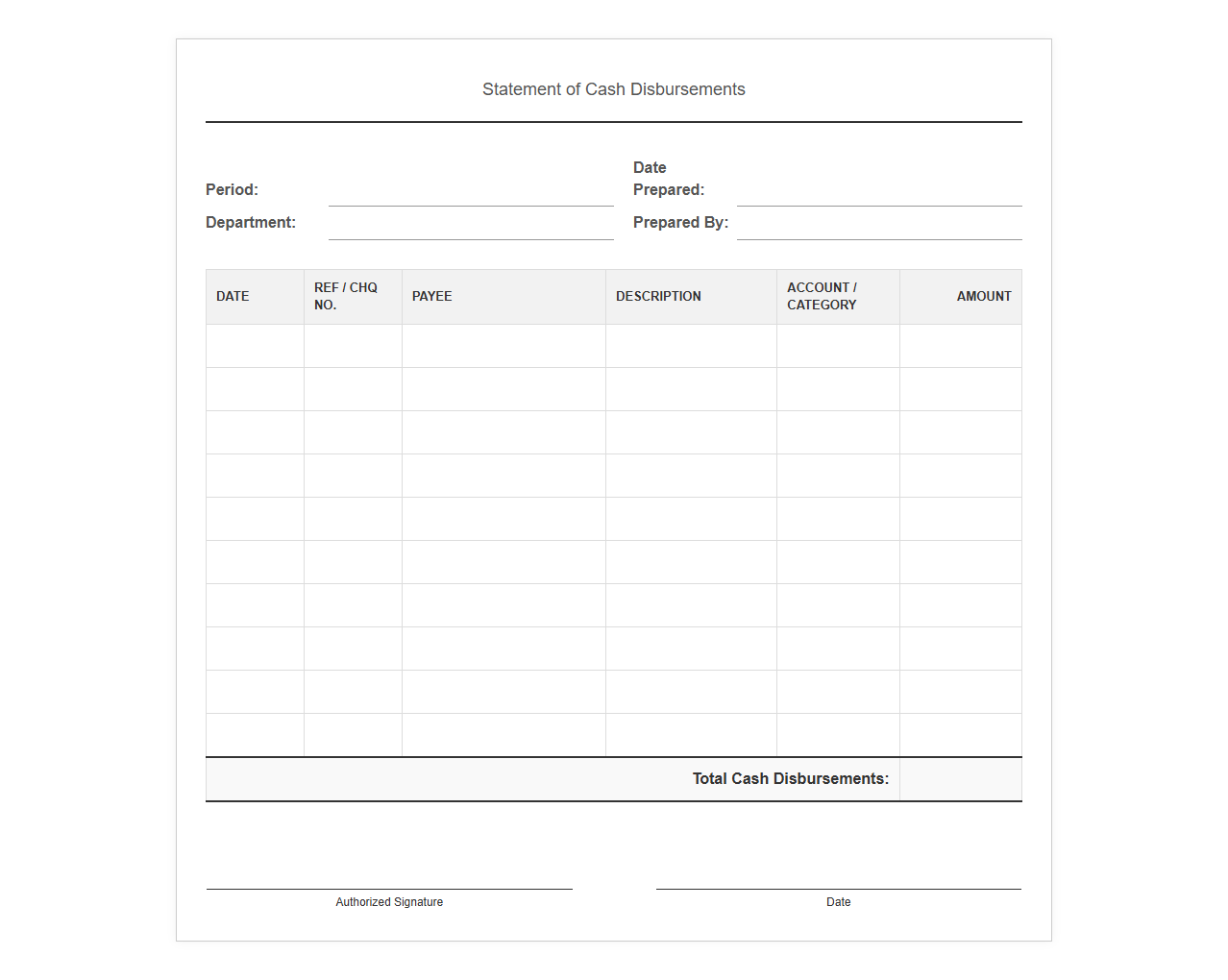 Statement of Cash Disbursements Template