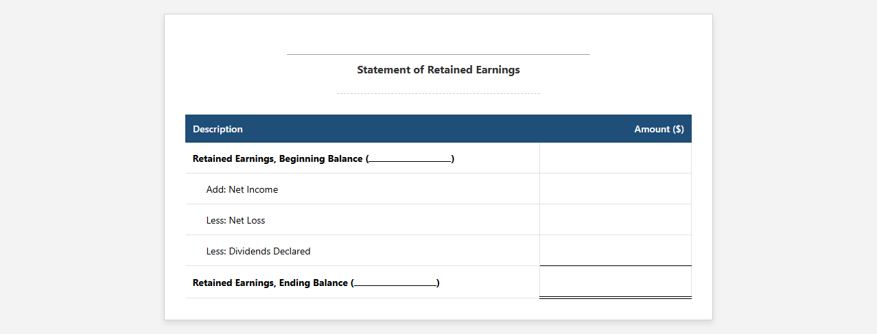 Statement of Retained Earnings Excel Template