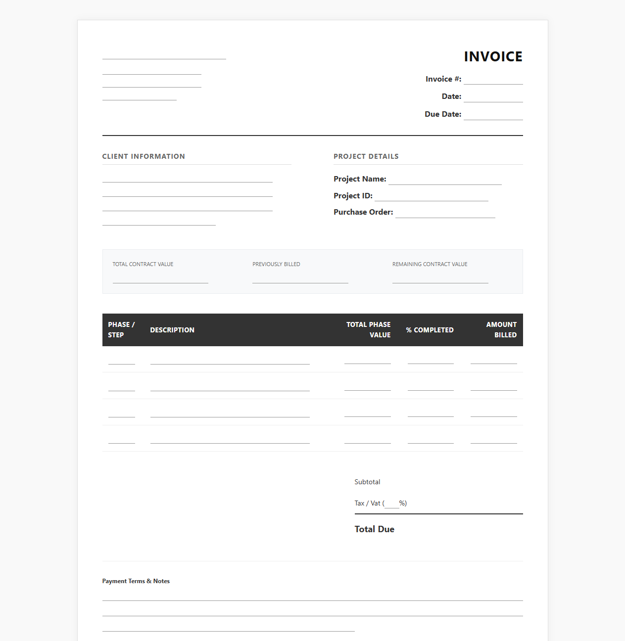Step-by-Step Project Billing Invoice