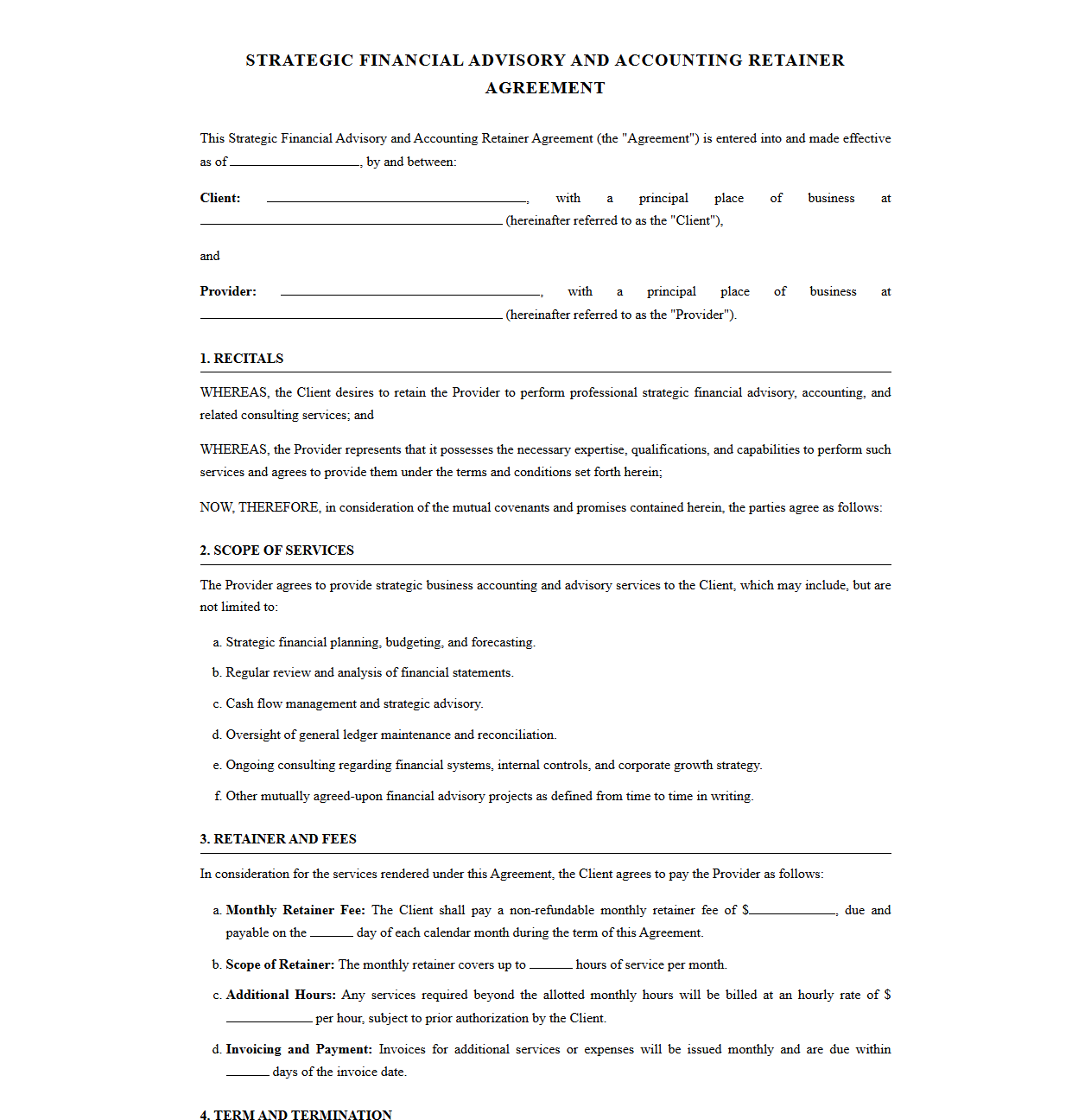 Strategic Financial Advisory and Accounting Retainer Agreement