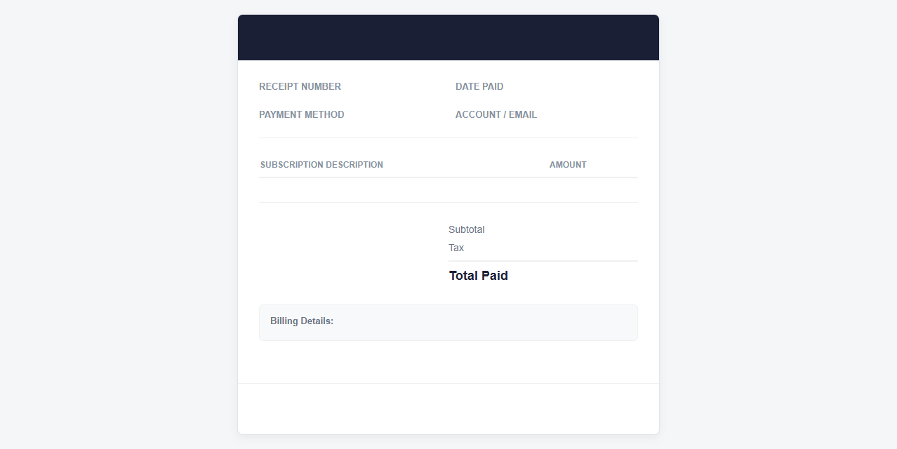 Subscription Service Monthly Billing Receipt