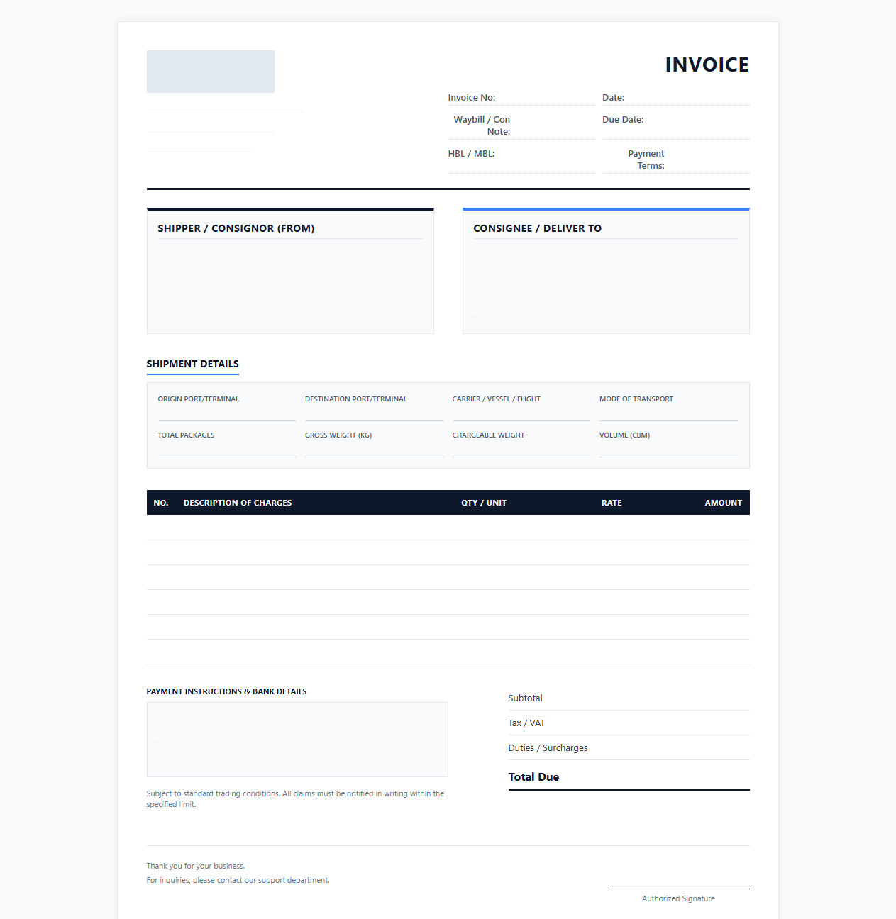 Supply Chain and Courier Service Invoice
