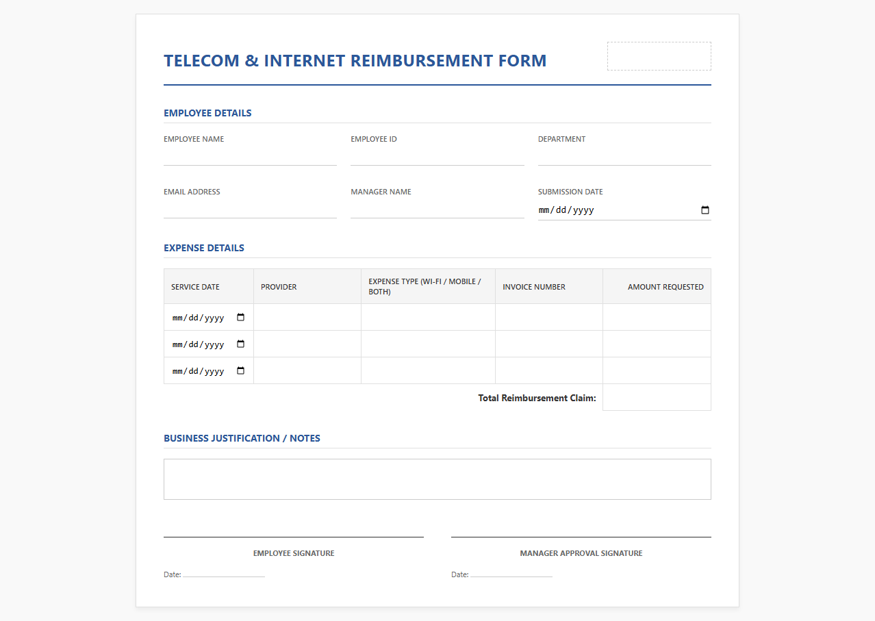 Telecom and Internet Reimbursement Form