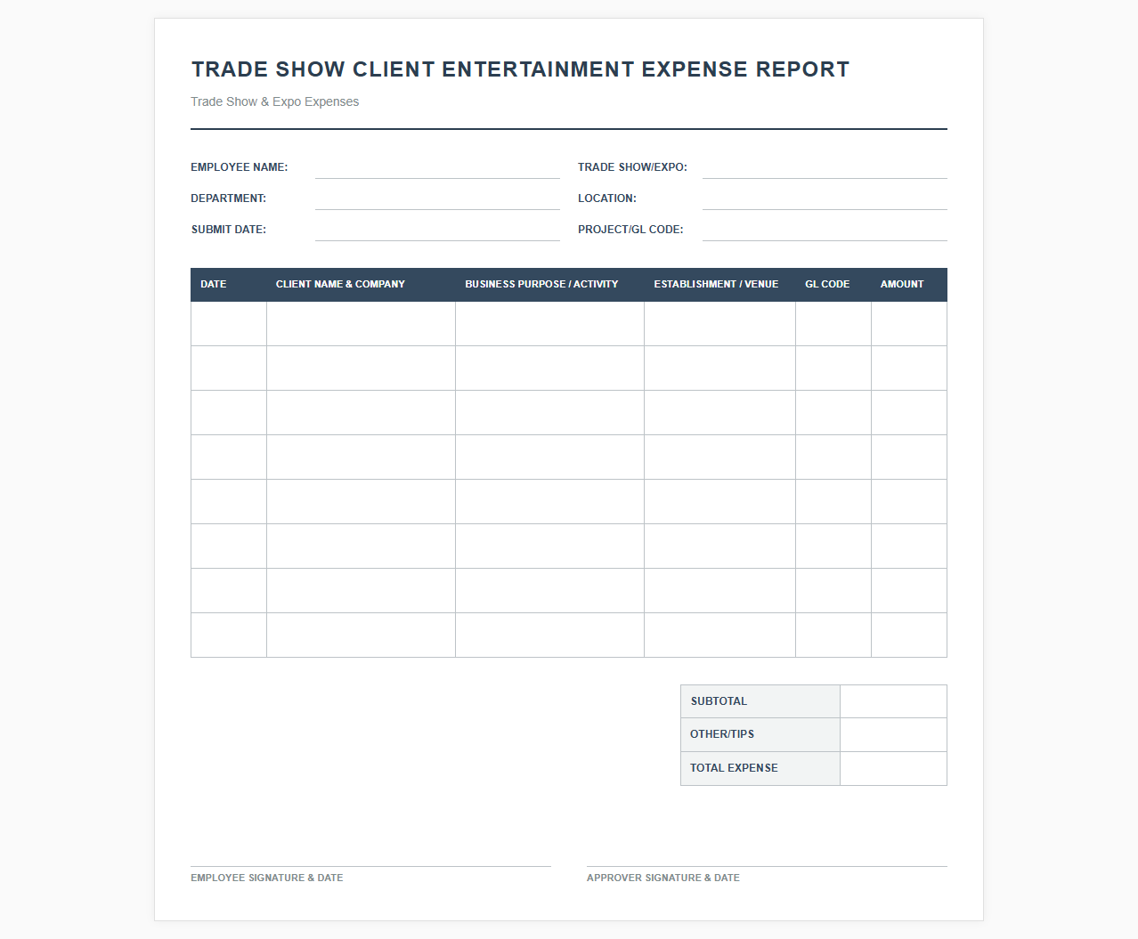 Trade Show Client Entertainment Expense Report
