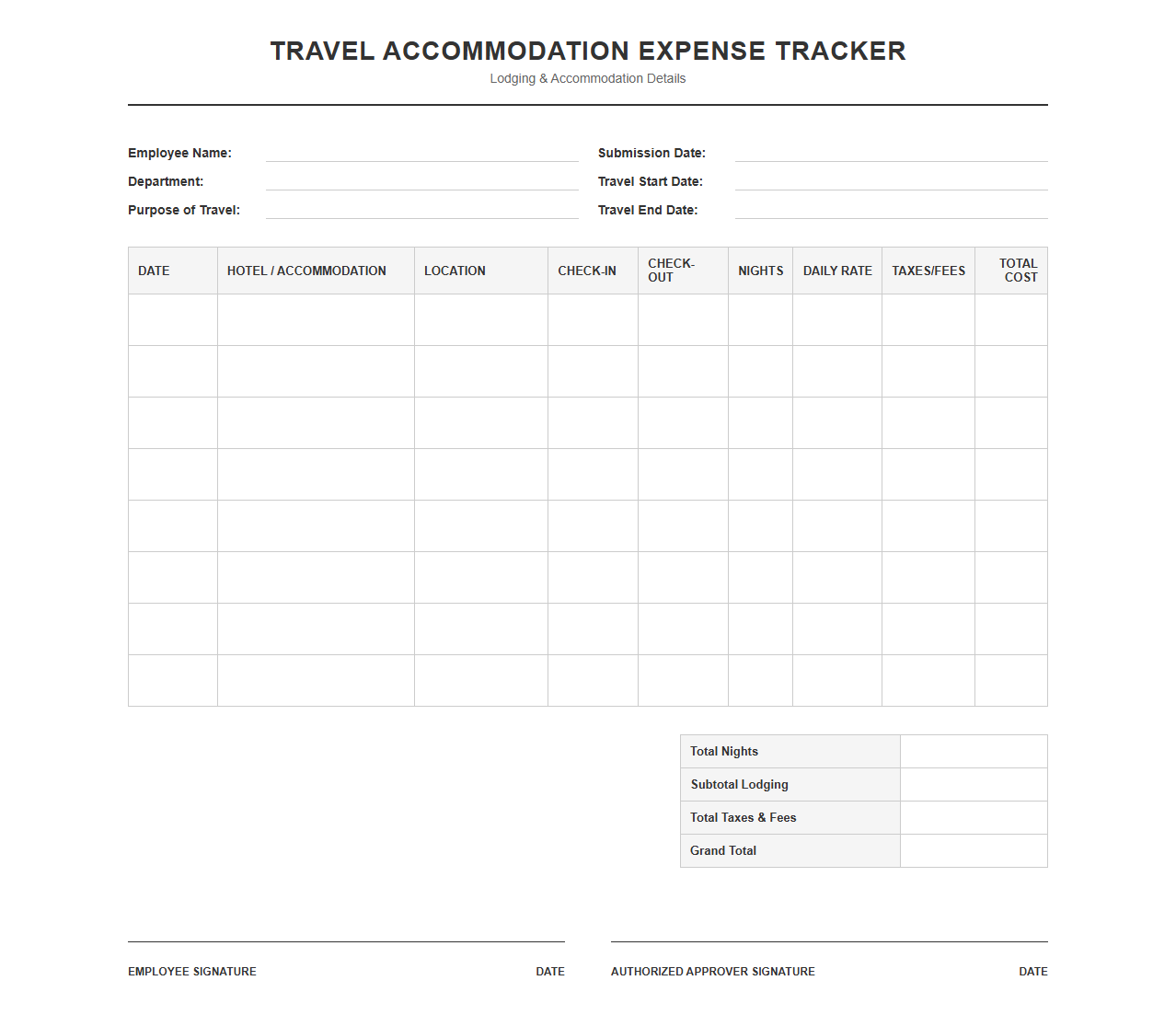 Travel Accommodation Expense Tracker