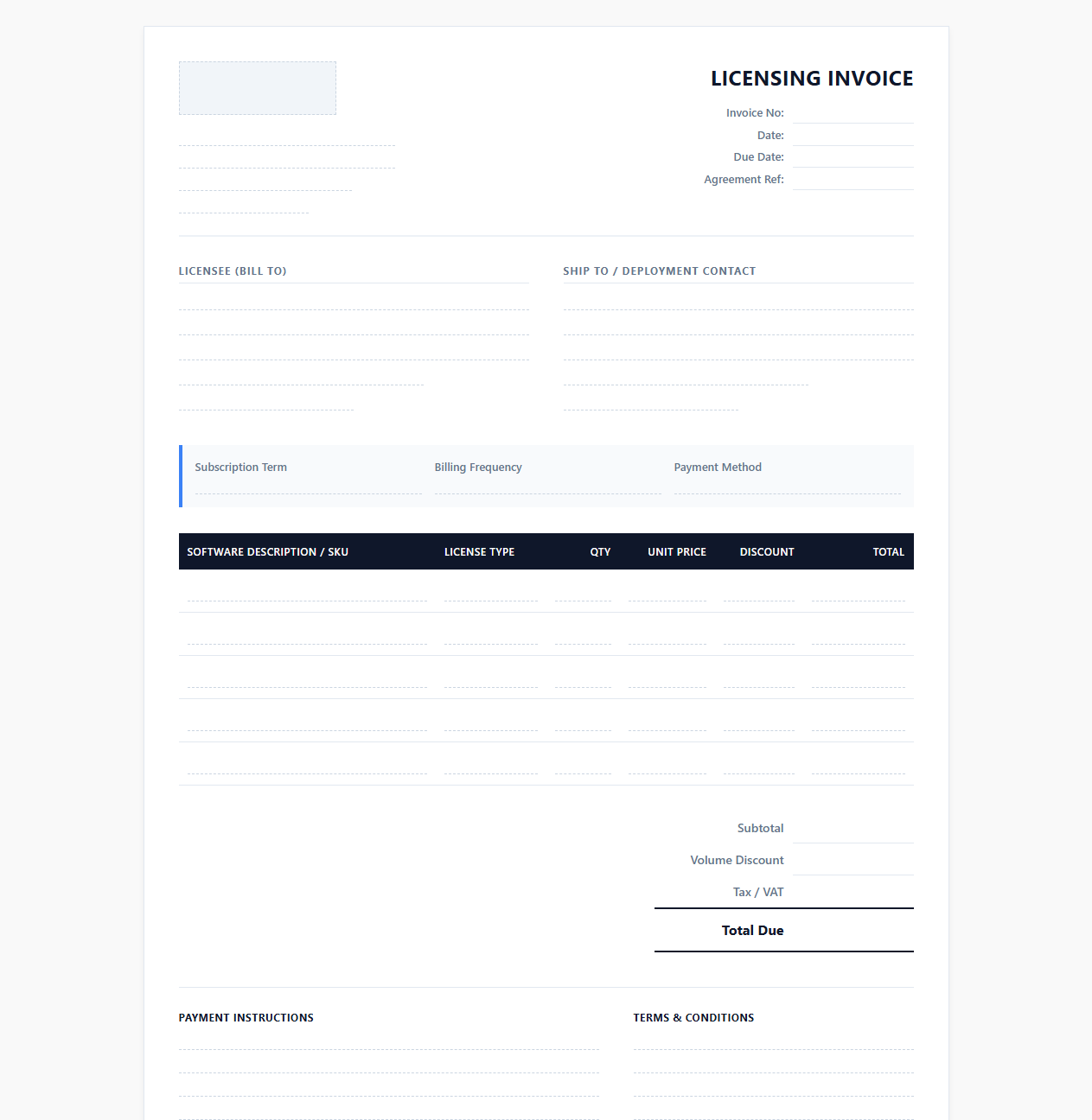 Volume Software Licensing Invoice Template